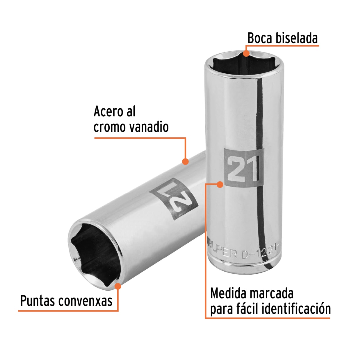 Dado tubular hexagonal encastre 1/2'' de 21 mm Truper2