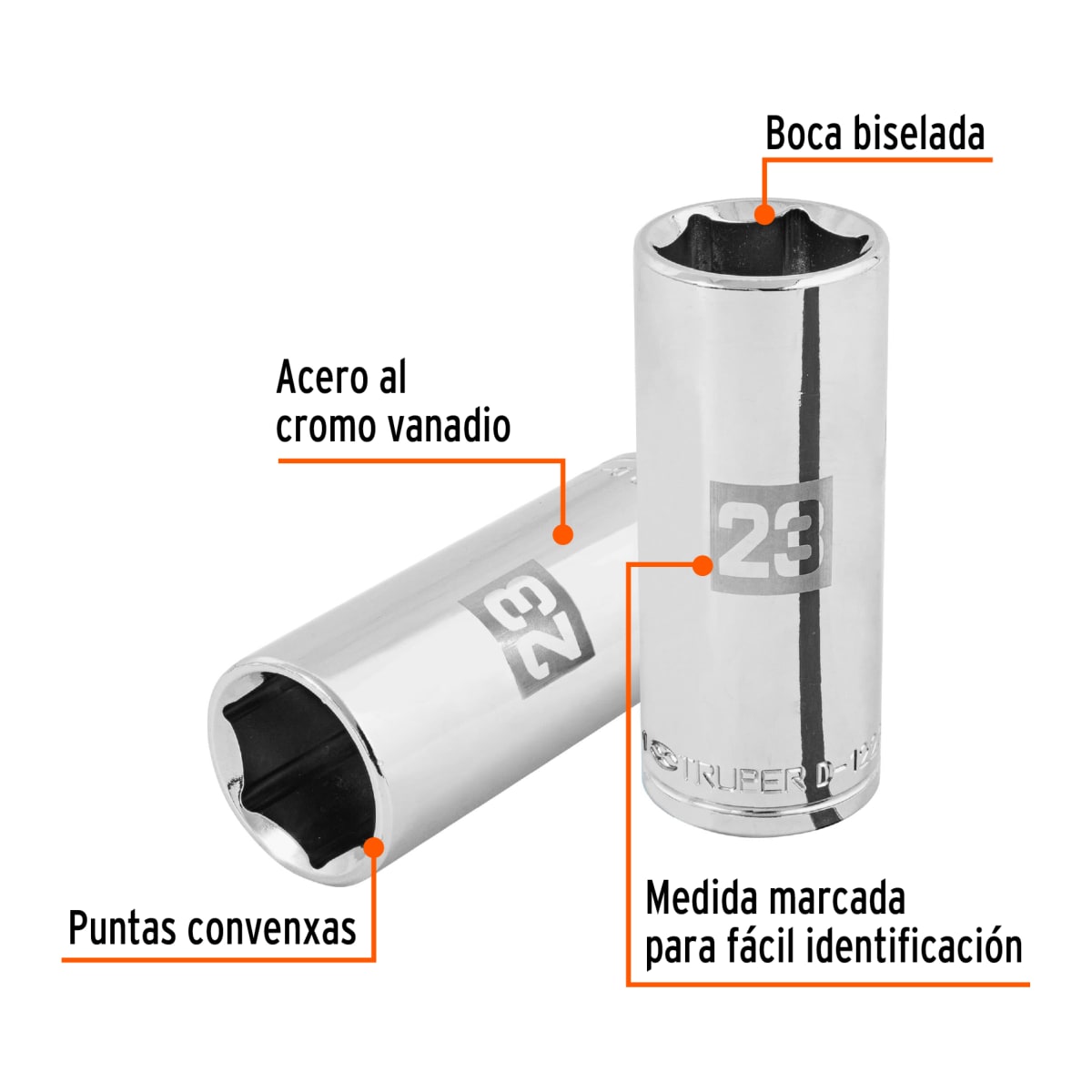 Dado tubular hexagonal encastre 1/2'' de 23 mm Truper2