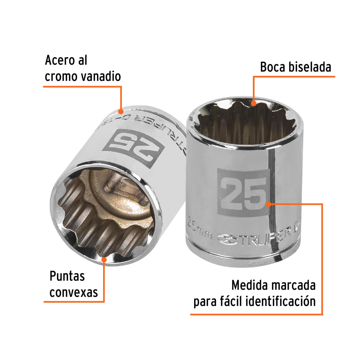 Dado poligonal encastre 1/2´´ de 25 mm, Truper2