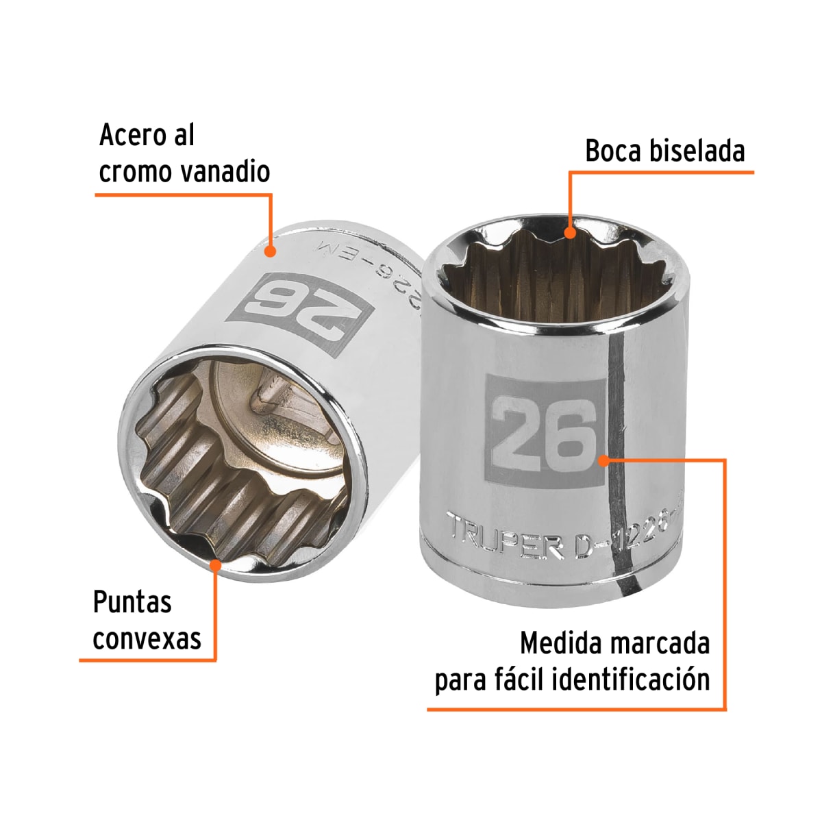 Dado poligonal encastre 1/2´´ de 26 mm, Truper2