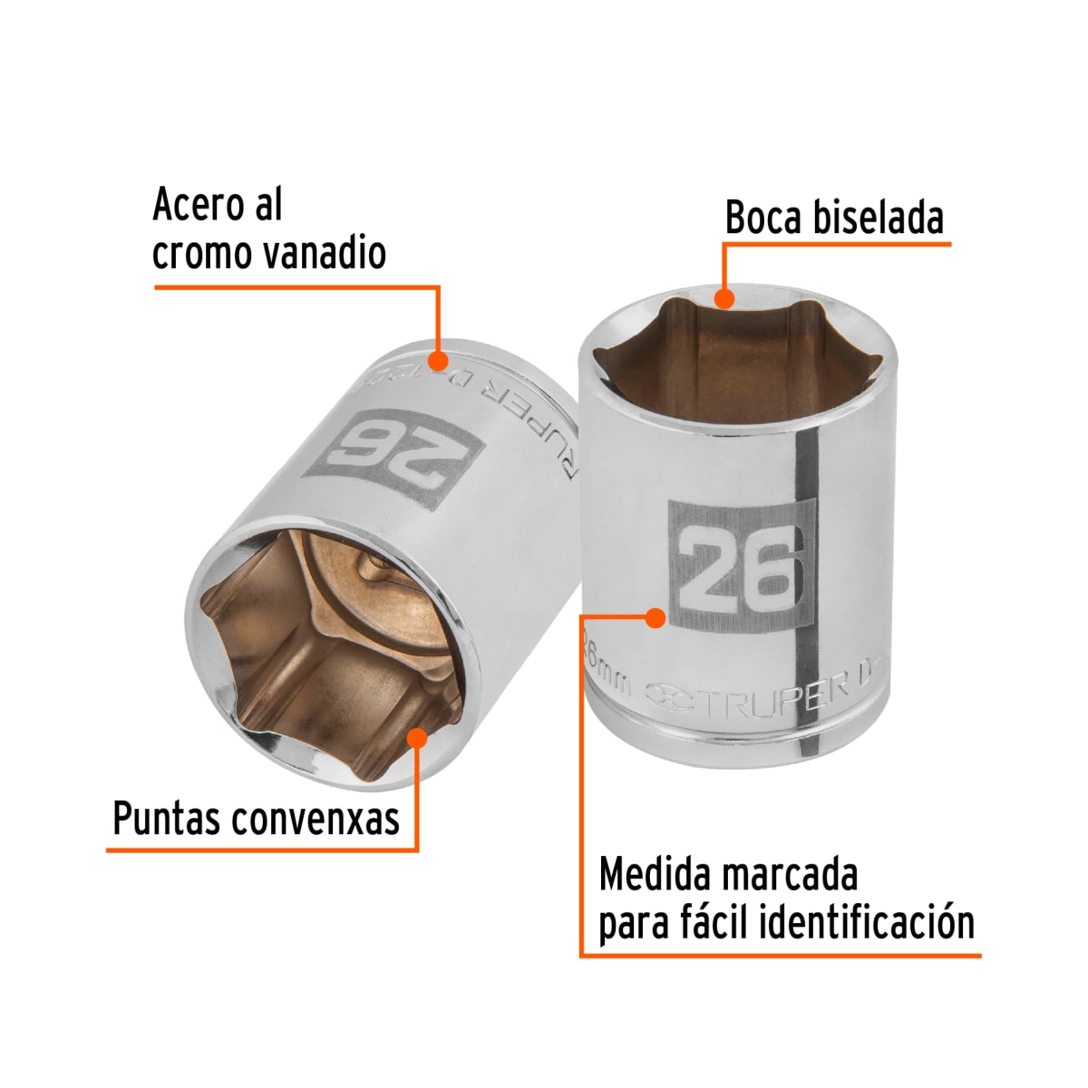 Dado hexagonal encastre 1/2'' de 26 mm. truper2