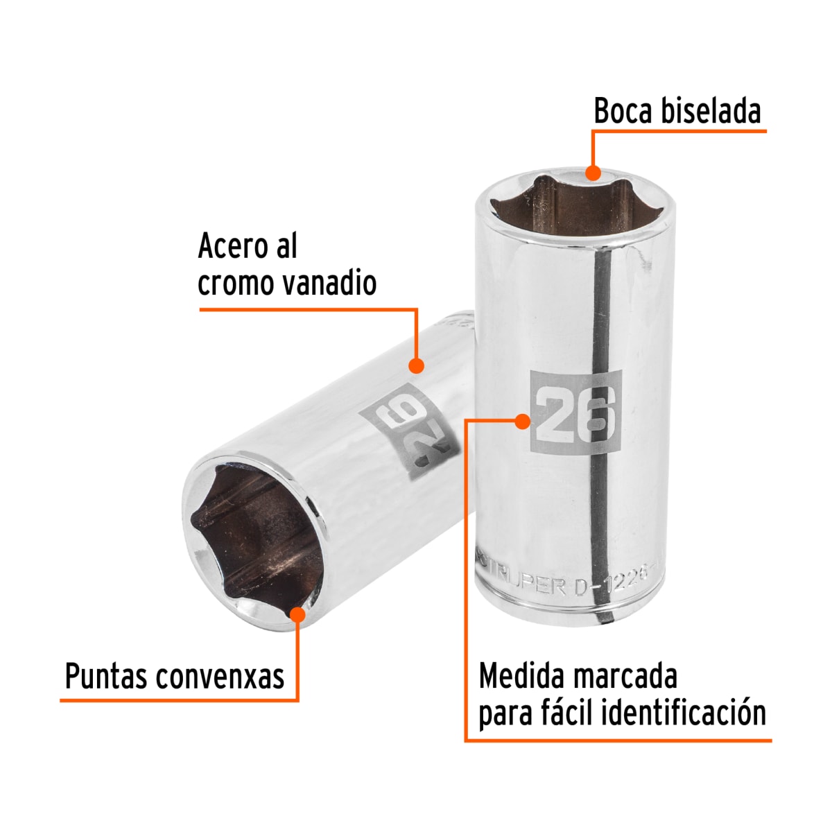 Dado tubular hexagonal encastre 1/2'' de 26 mm Truper2