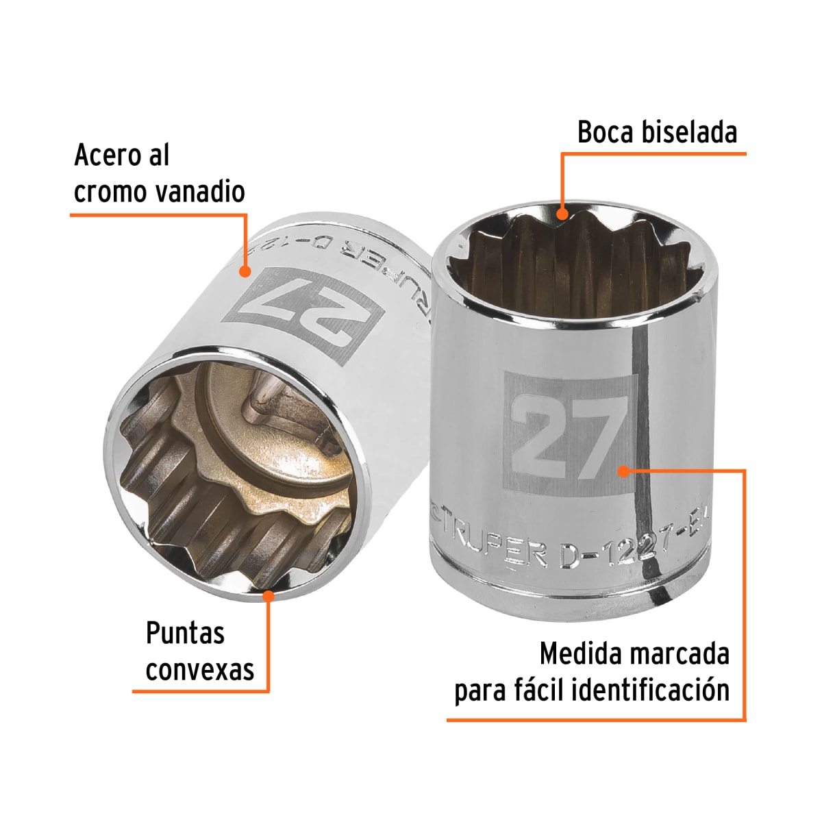 Dado poligonal encastre 1/2'' de 27 mm Truper2