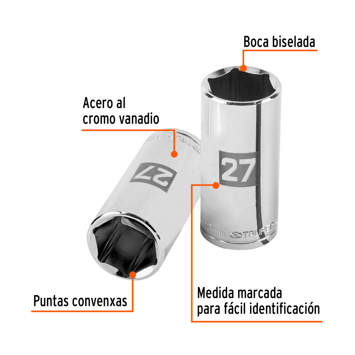 Dado tubular hexagonal encastre 1/2'' de 27 mm Truper2