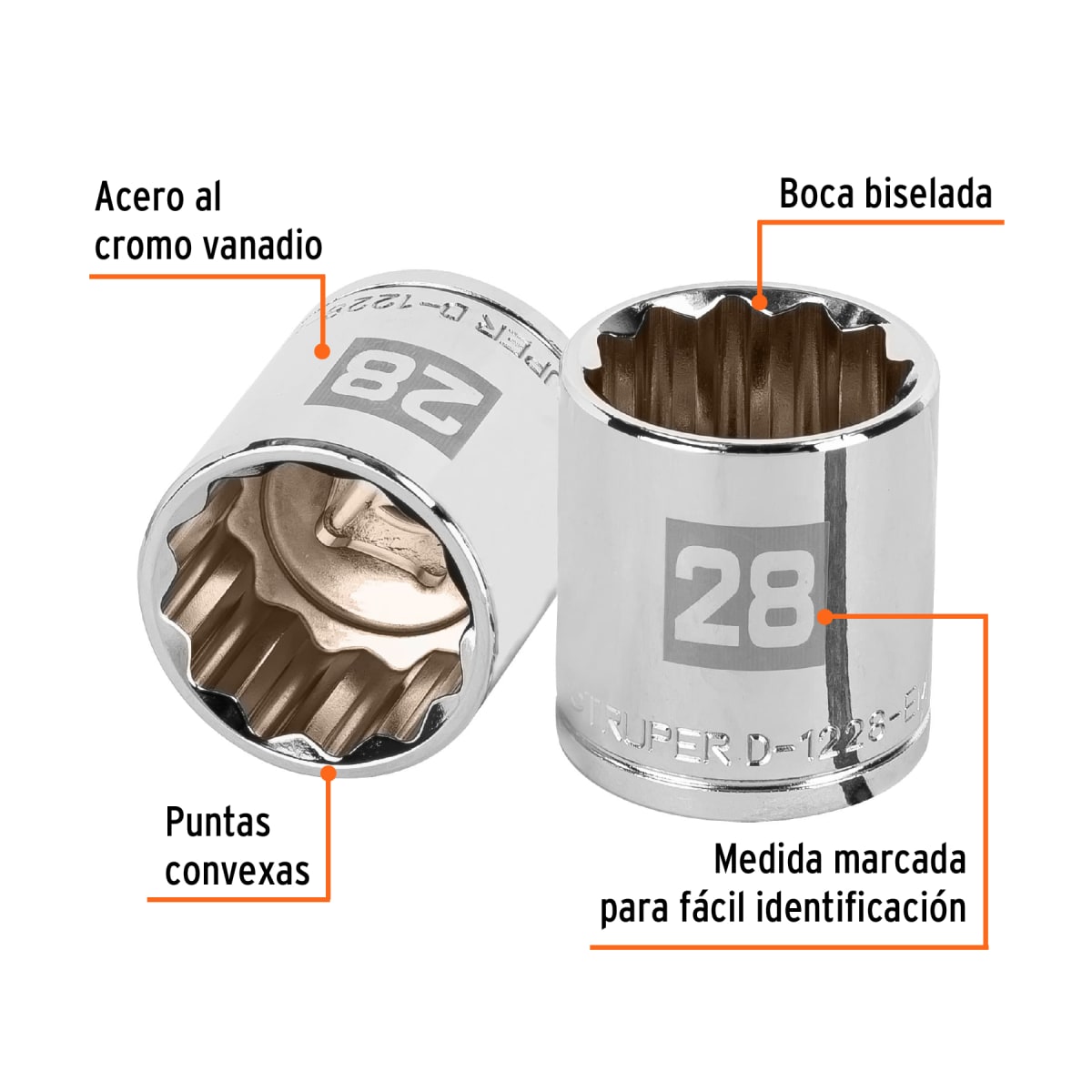 Dado poligonal encastre 1/2´´ de 28 mm, Truper2
