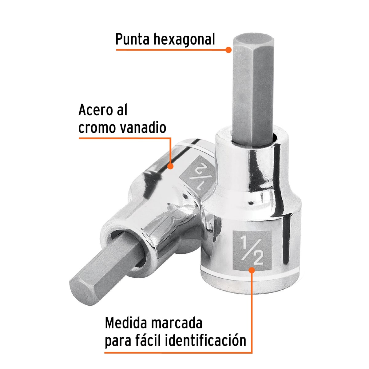 Dado de punta hexagonal encastre 1/2'' de 1/2'' Truper2