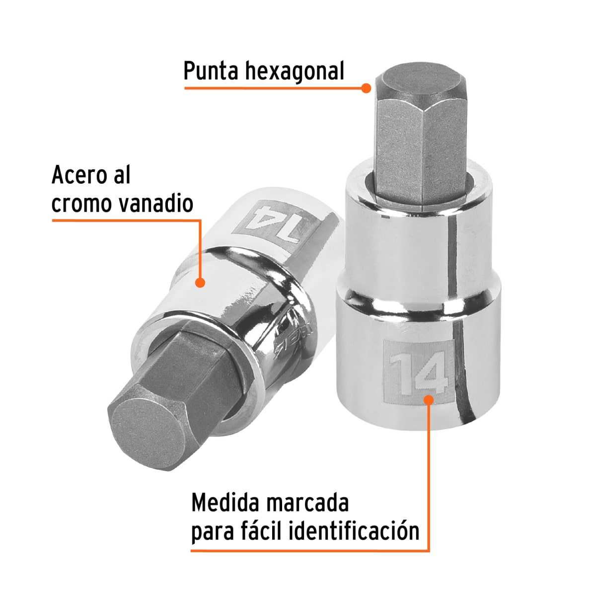 Dado de punta hexagonal encastre 1/2'' de 14 mm. truper2