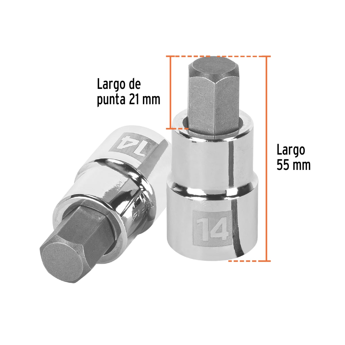 Dado de punta hexagonal encastre 1/2'' de 14 mm. truper3