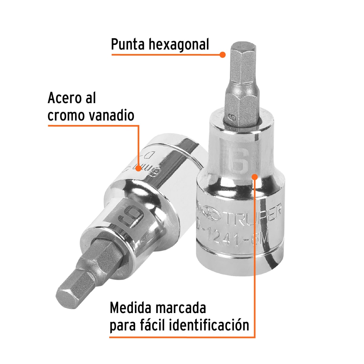 Dado de punta hexagonal encastre 1/2'' de 6 mm Truper2