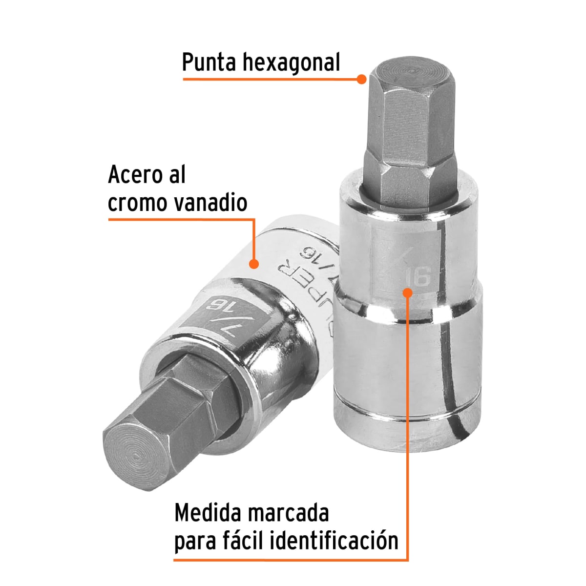 Dado de punta hexagonal encastre 1/2'' de 7/16'' Truper2