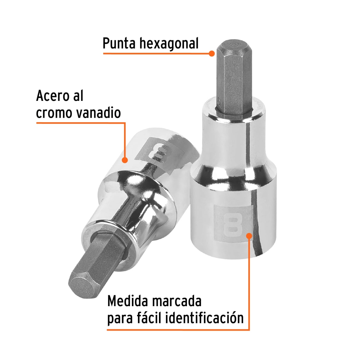 Dado de punta hexagonal encastre 1/2'' de 8 mm Truper2