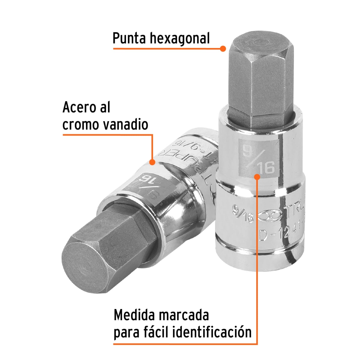 Dado de punta hexagonal encastre 1/2'' de 9/16'' Truper2