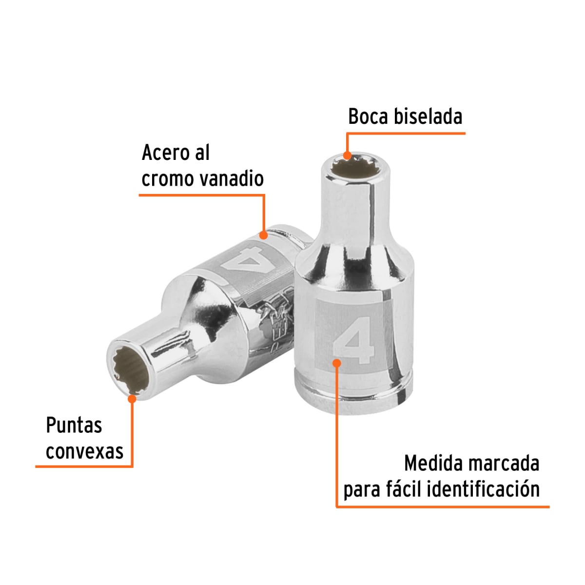 Dado poligonal encastre 1/4´´ de 4 mm, Truper2