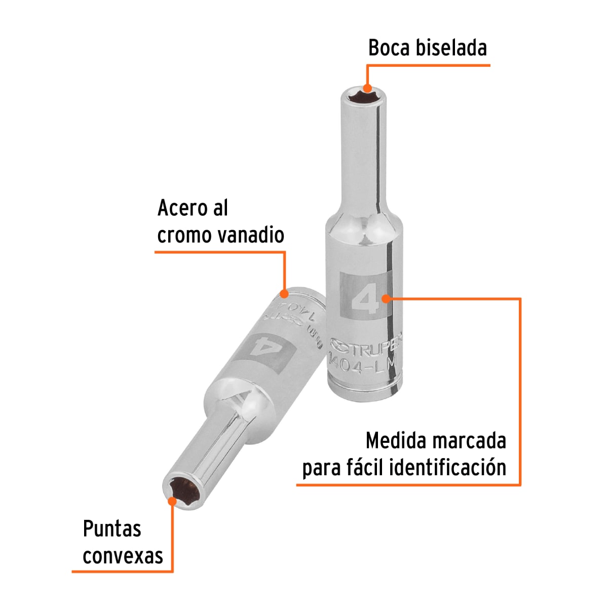 Dado tubular hexagonal encastre 1/4´´ de 4 mm, Truper2