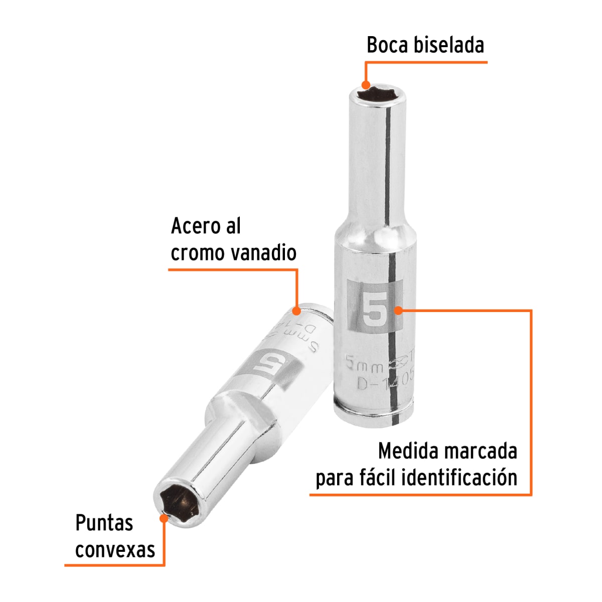 Dado tubular hexagonal encastre 1/4´´ de 5 mm, Truper2