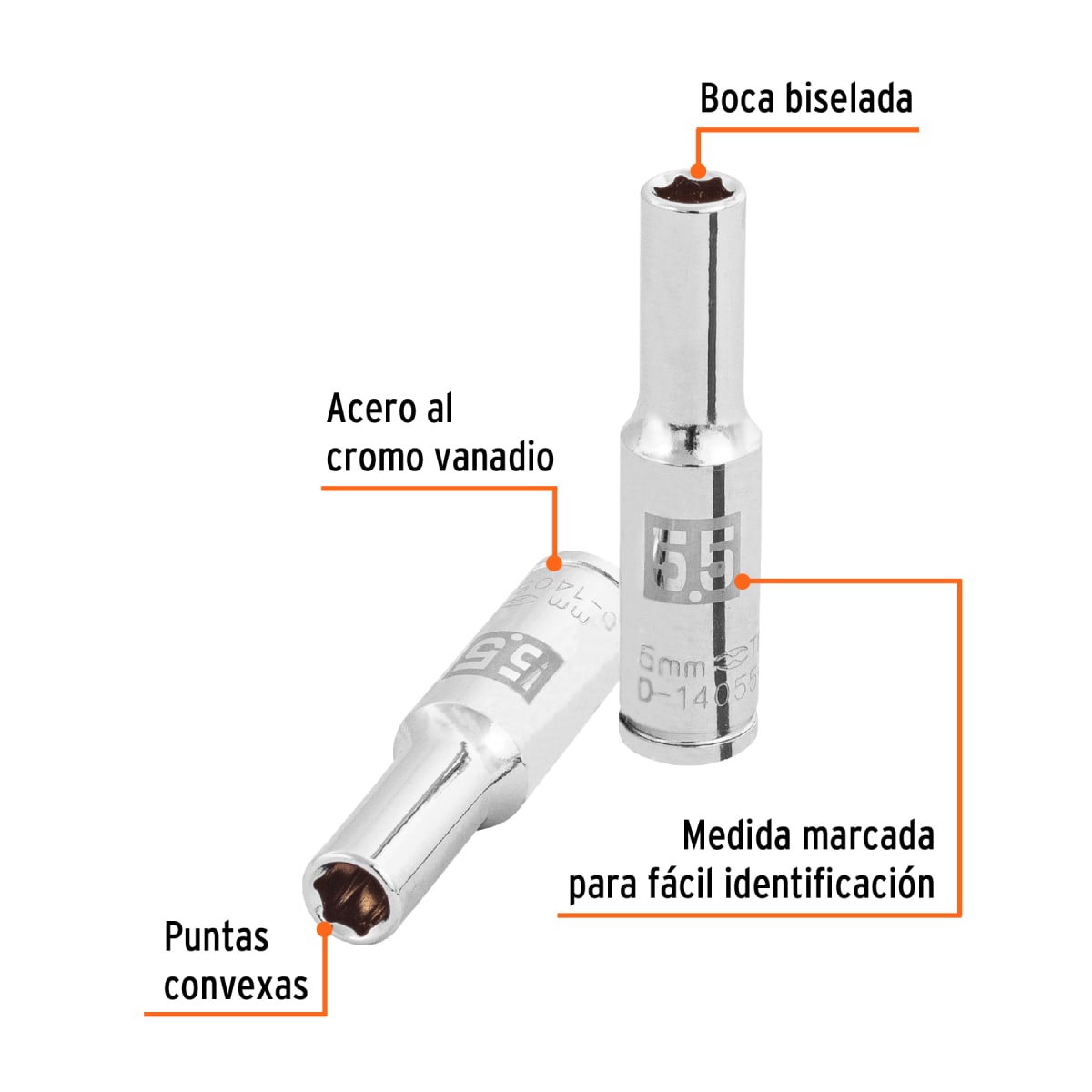 Dado tubular hexagonal encastre 1/4´´ de 5.5 mm, Truper2