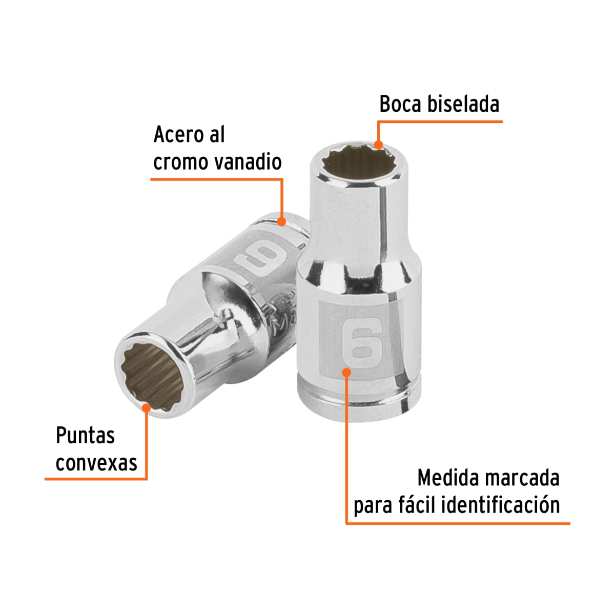 Dado poligonal encastre 1/4'' de 6 mm Truper2
