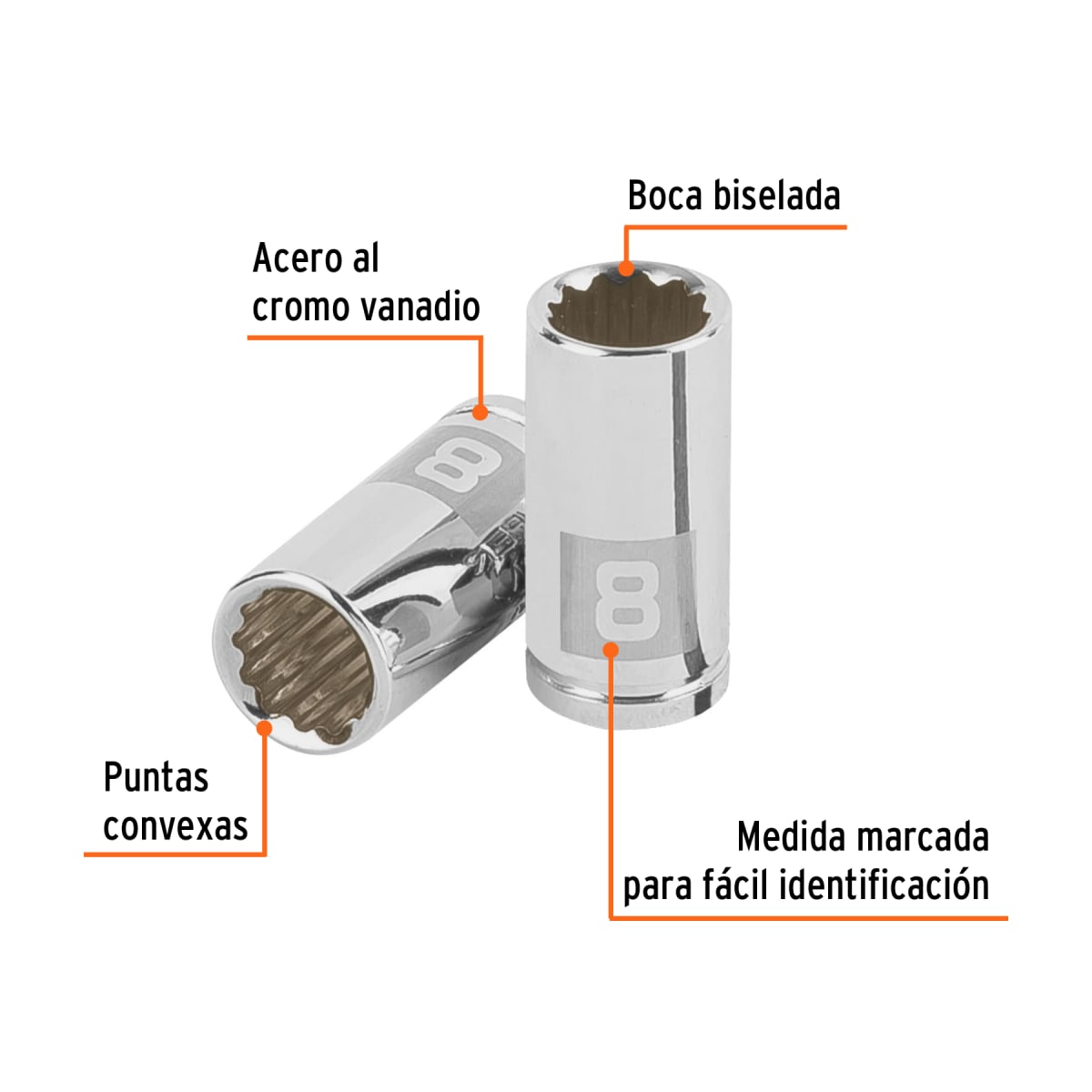 Dado poligonal encastre 1/4´´ de 8 mm, Truper2