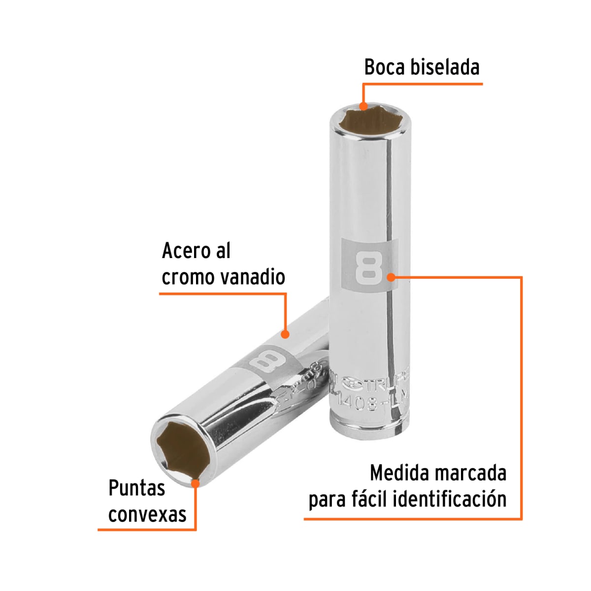 Dado tubular hexagonal encastre 1/4´´ de 8 mm, Truper2