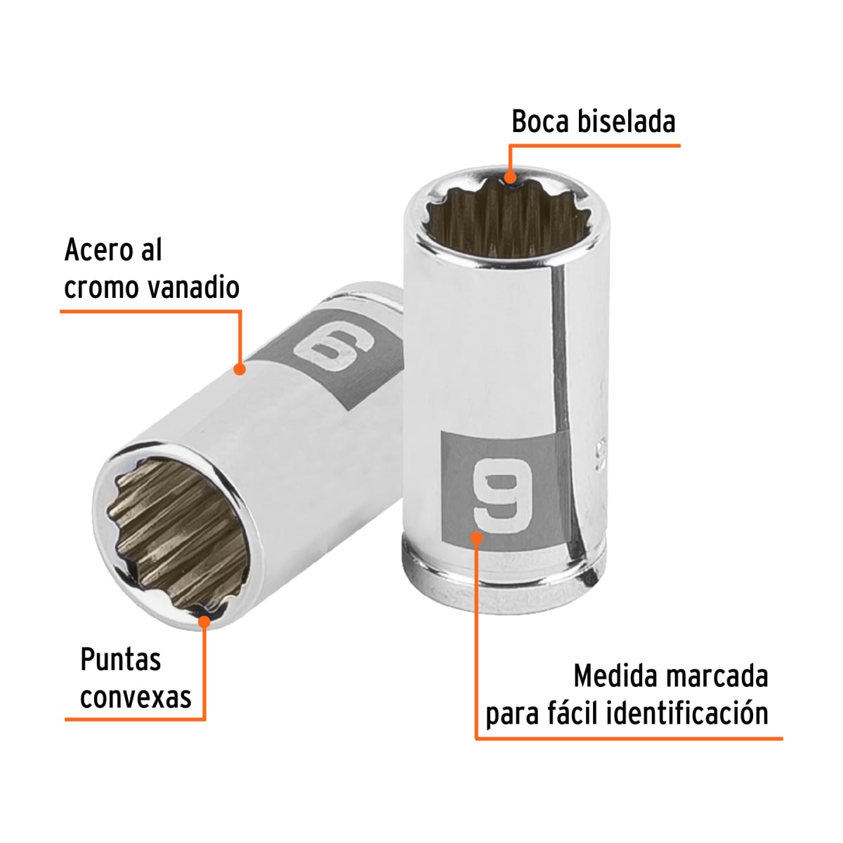 Dado poligonal encastre 1/4´´ de 9 mm, Truper2