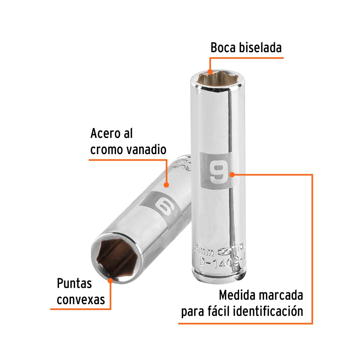Dado tubular hexagonal encastre 1/4´´ de 9 mm, Truper2