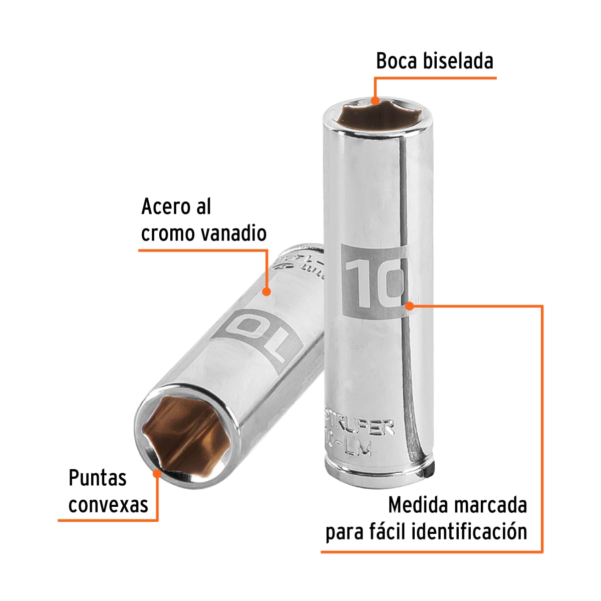 Dado tubular hexagonal encastre 1/4'' de 10 mm Truper2