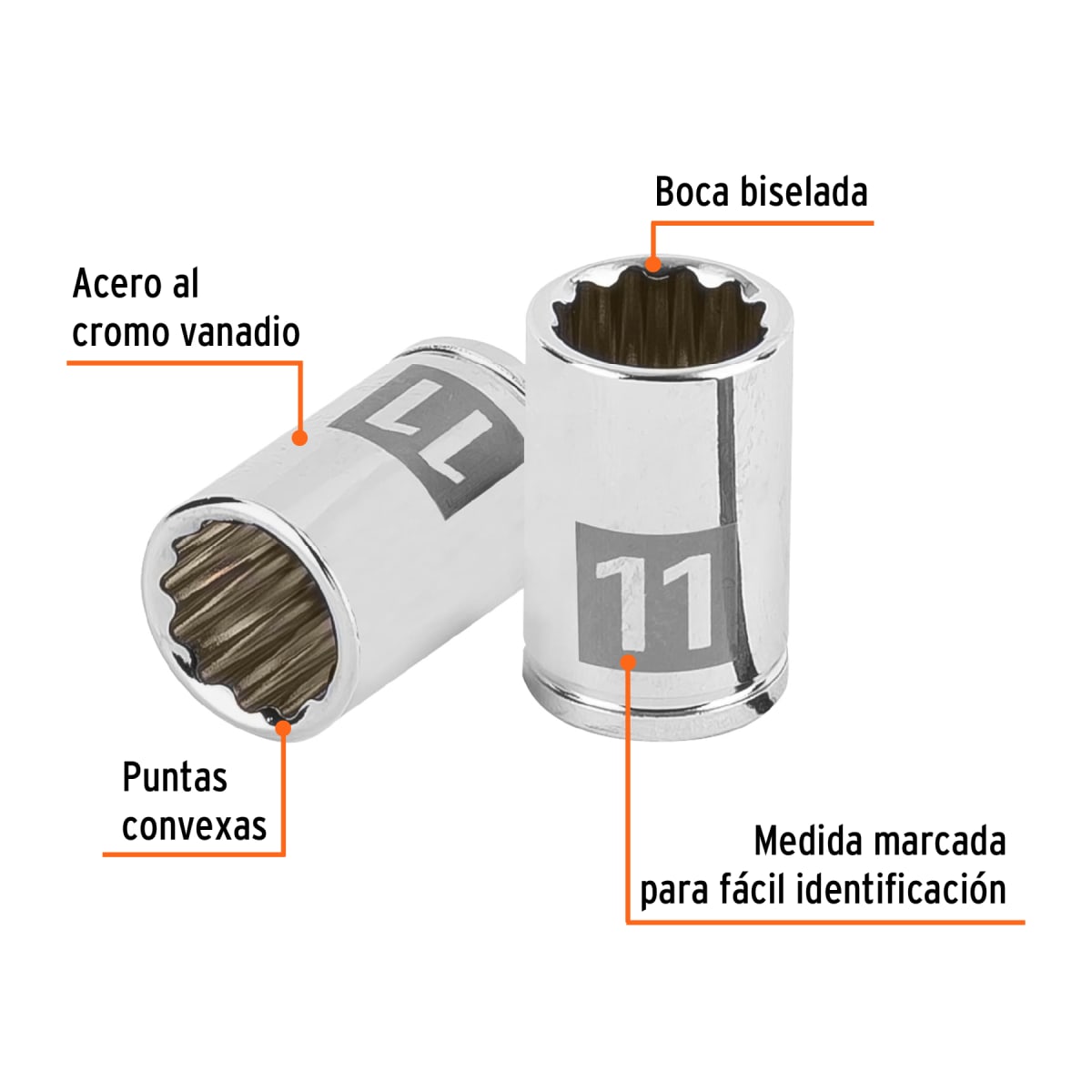 Dado poligonal encastre 1/4´´ de 11 mm, Truper2