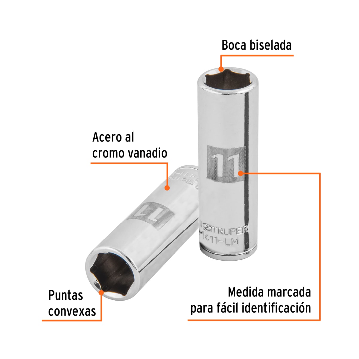 Dado tubular hexagonal encastre 1/4'' de 11 mm Truper2