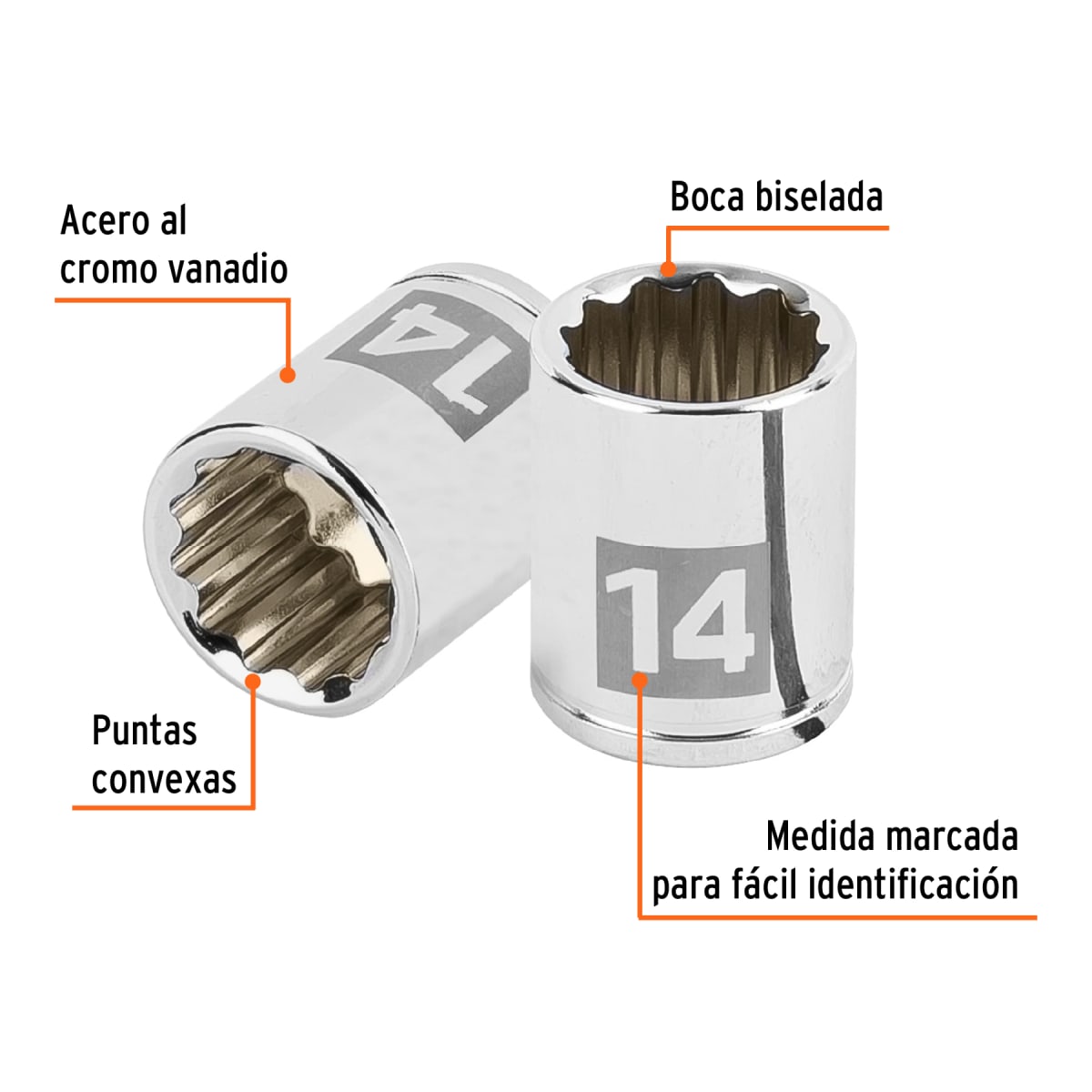 Dado poligonal encastre 1/4'' de 14 mm Truper2