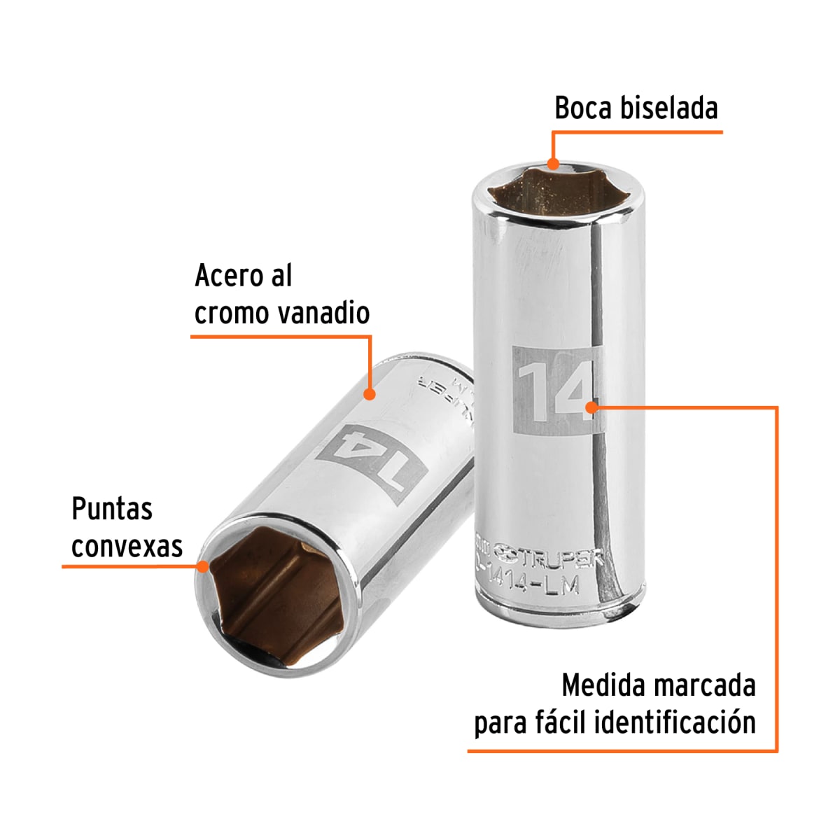 Dado tubular hexagonal encastre 1/4'' de 14 mm Truper2