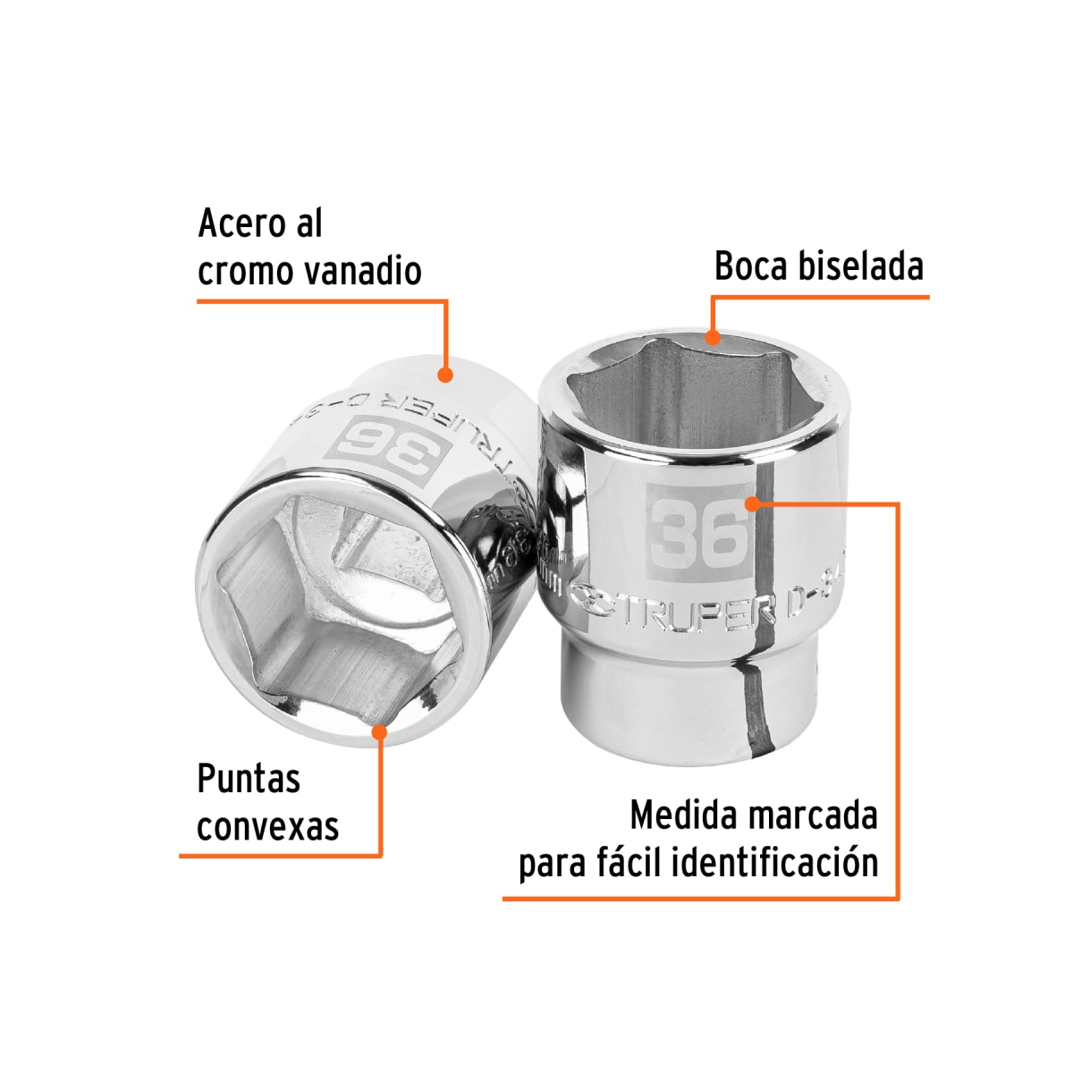 Dado hexagonal encastre 3/4´´ de 36 mm, Truper2