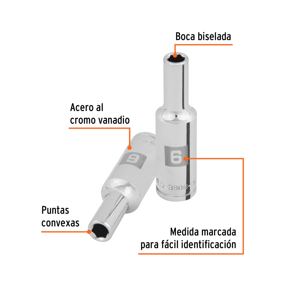 Dado tubular hexagonal encastre 3/8´´ de 6 mm, Truper2