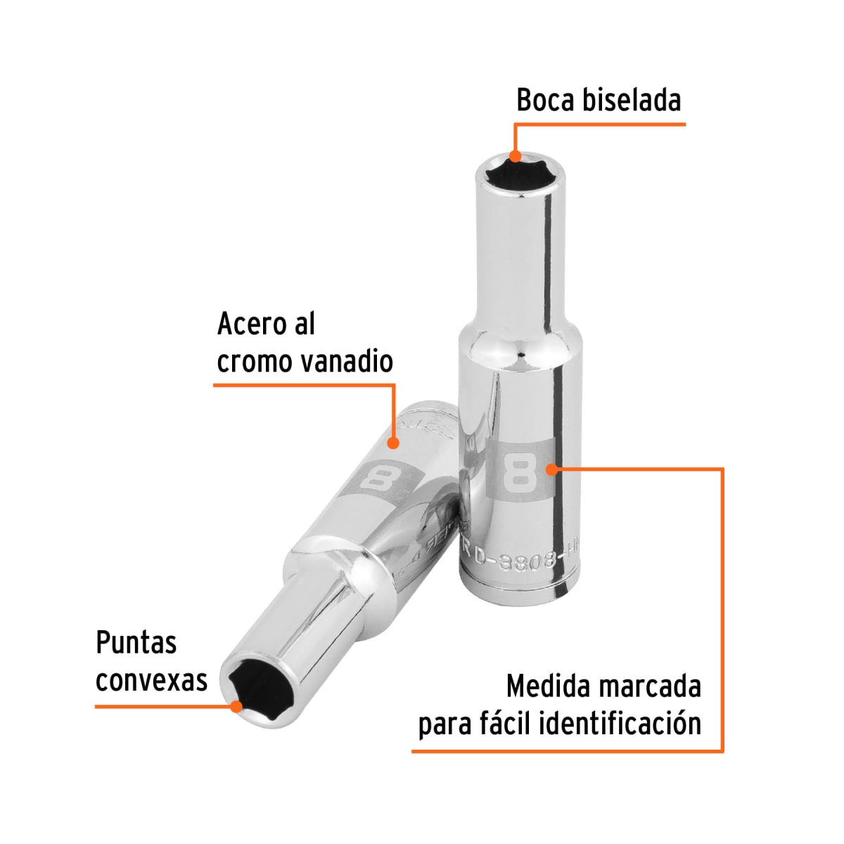 Dado tubular hexagonal encastre 3/8´´ de 8 mm, Truper2