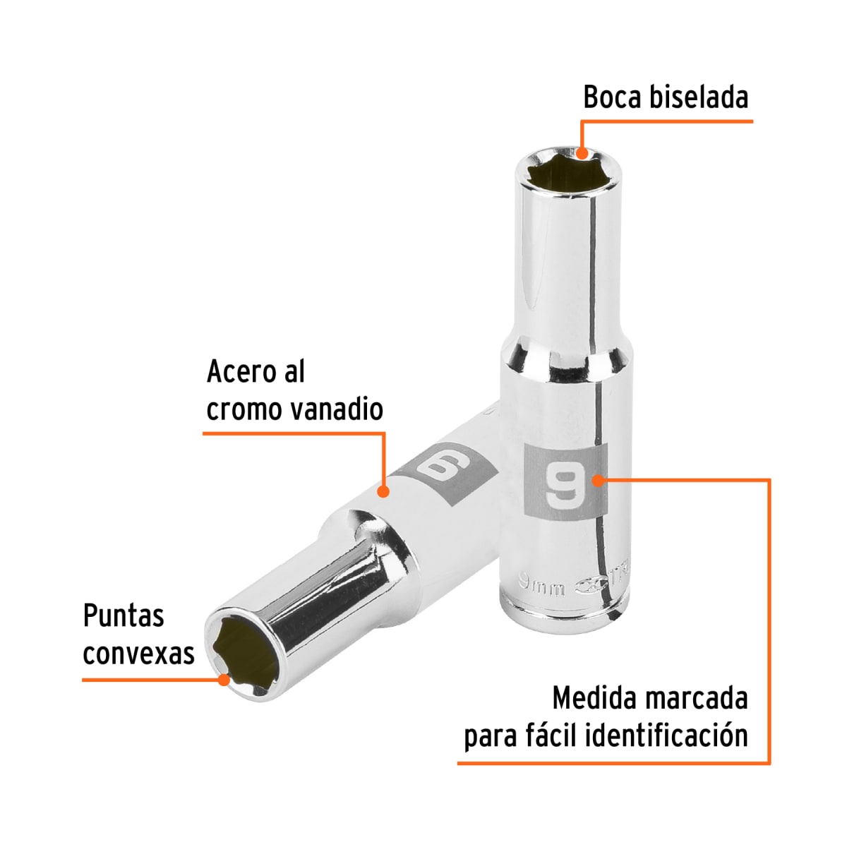 Dado tubular hexagonal encastre 3/8´´ de 9 mm, Truper2