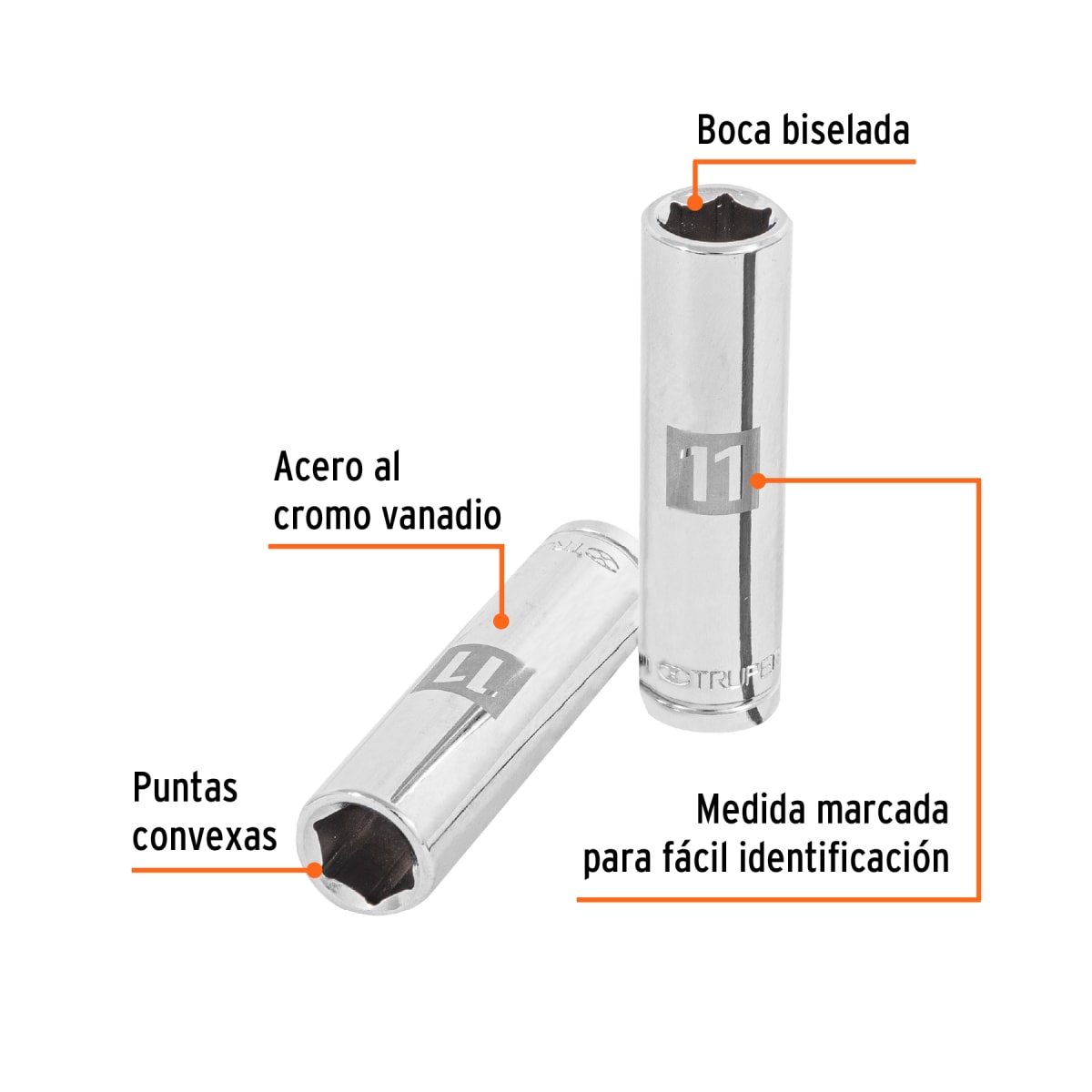 Dado tubular hexagonal encastre 3/8´´ de 11 mm, Truper2