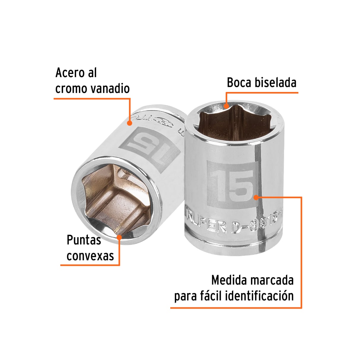 Dado hexagonal encastre 3/8'' de 15 mm. truper2