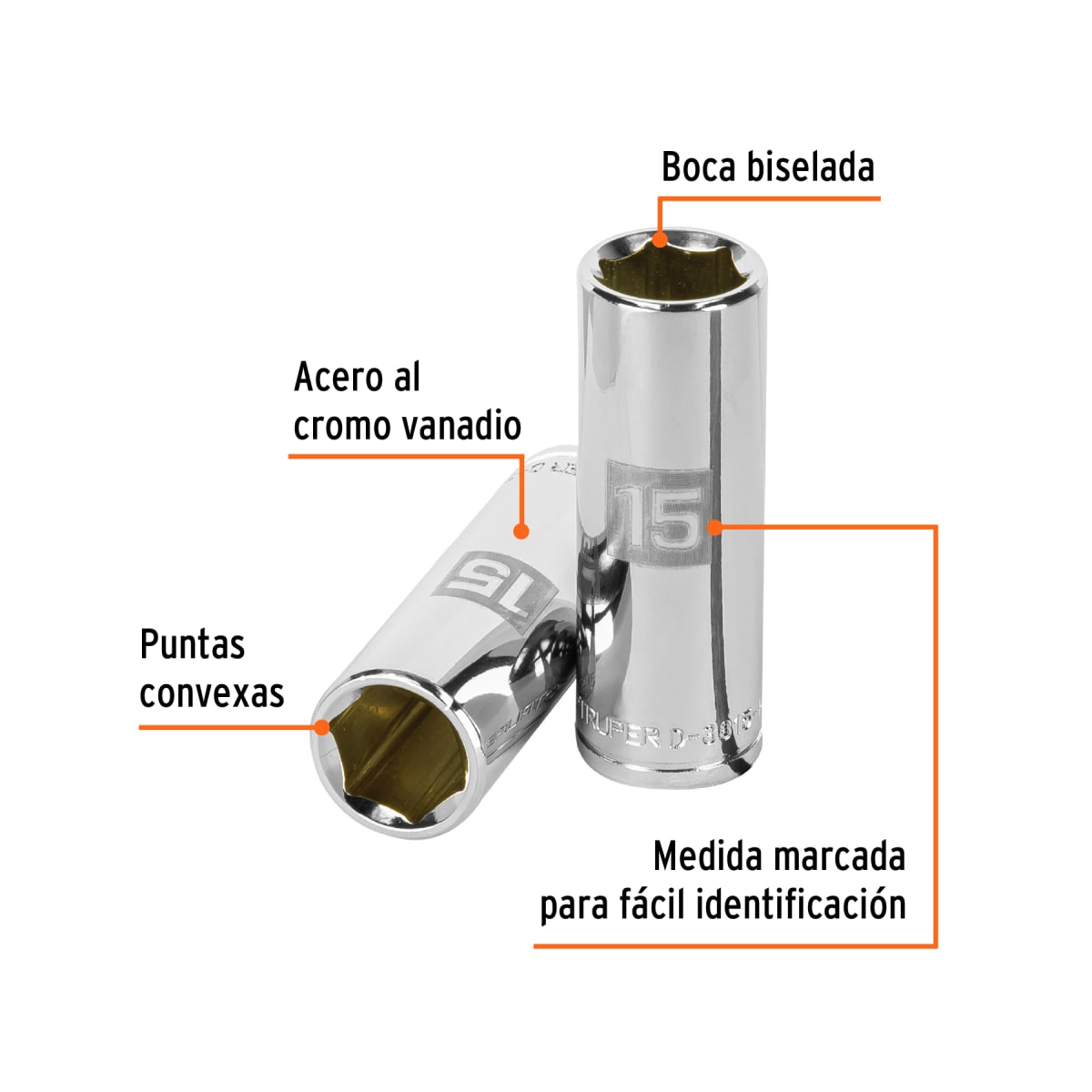 Dado tubular hexagonal encastre 3/8'' de 15 mm. truper2