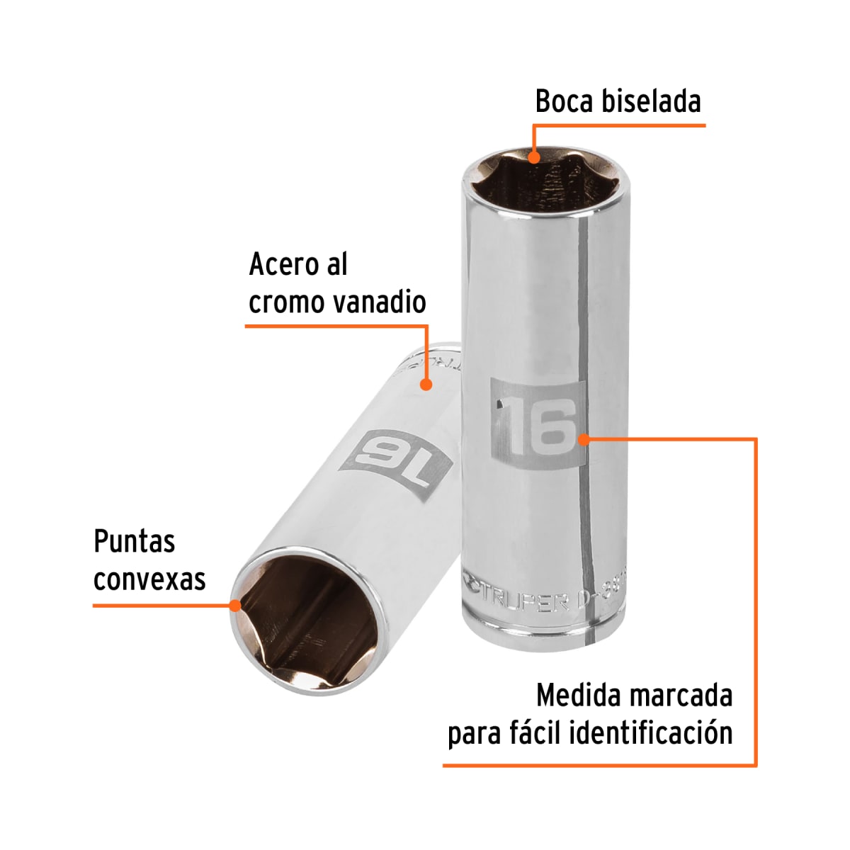 Dado tubular hexagonal encastre 3/8'' de 16 mm. truper2