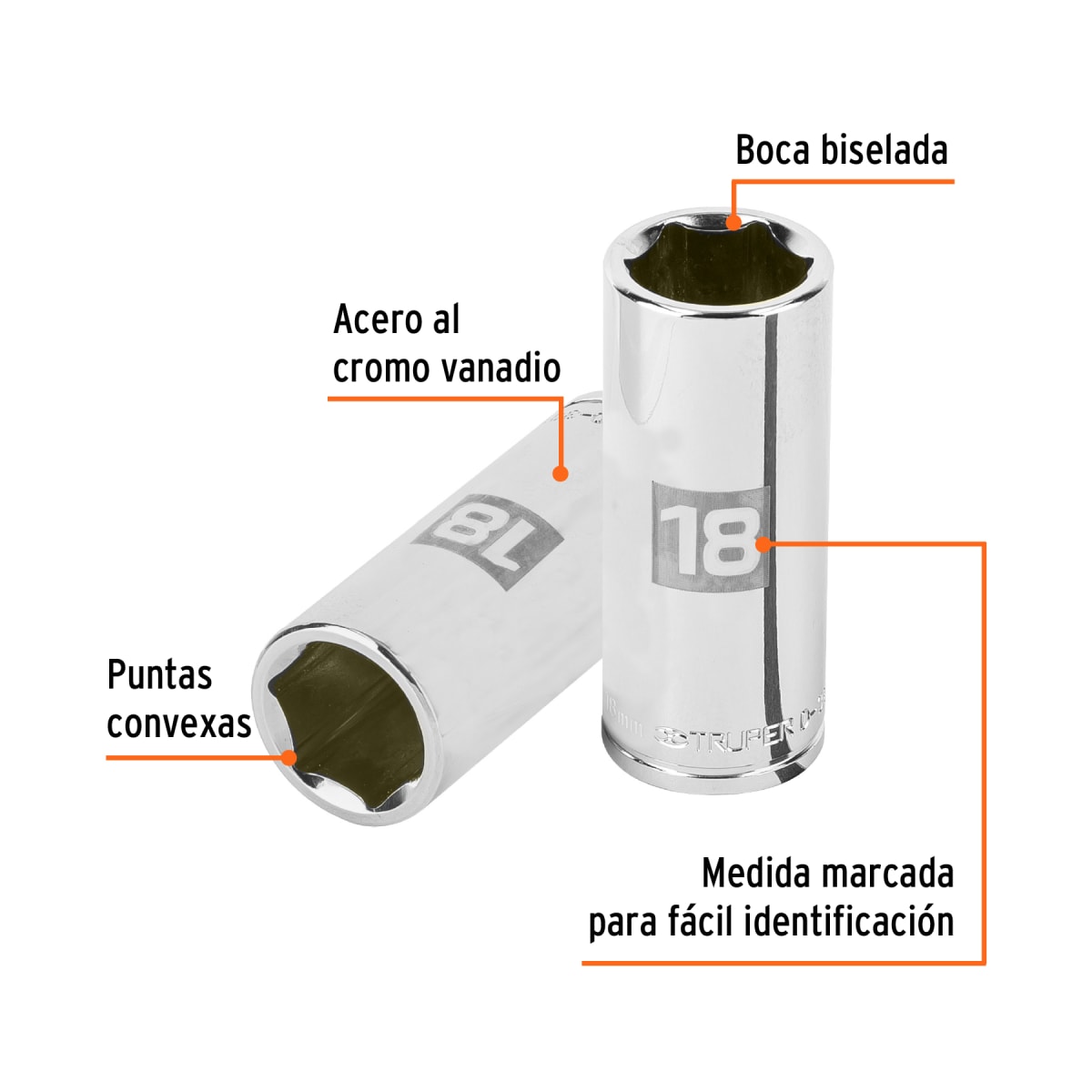 Dado tubular hexagonal encastre 3/8'' de 18 mm. truper2