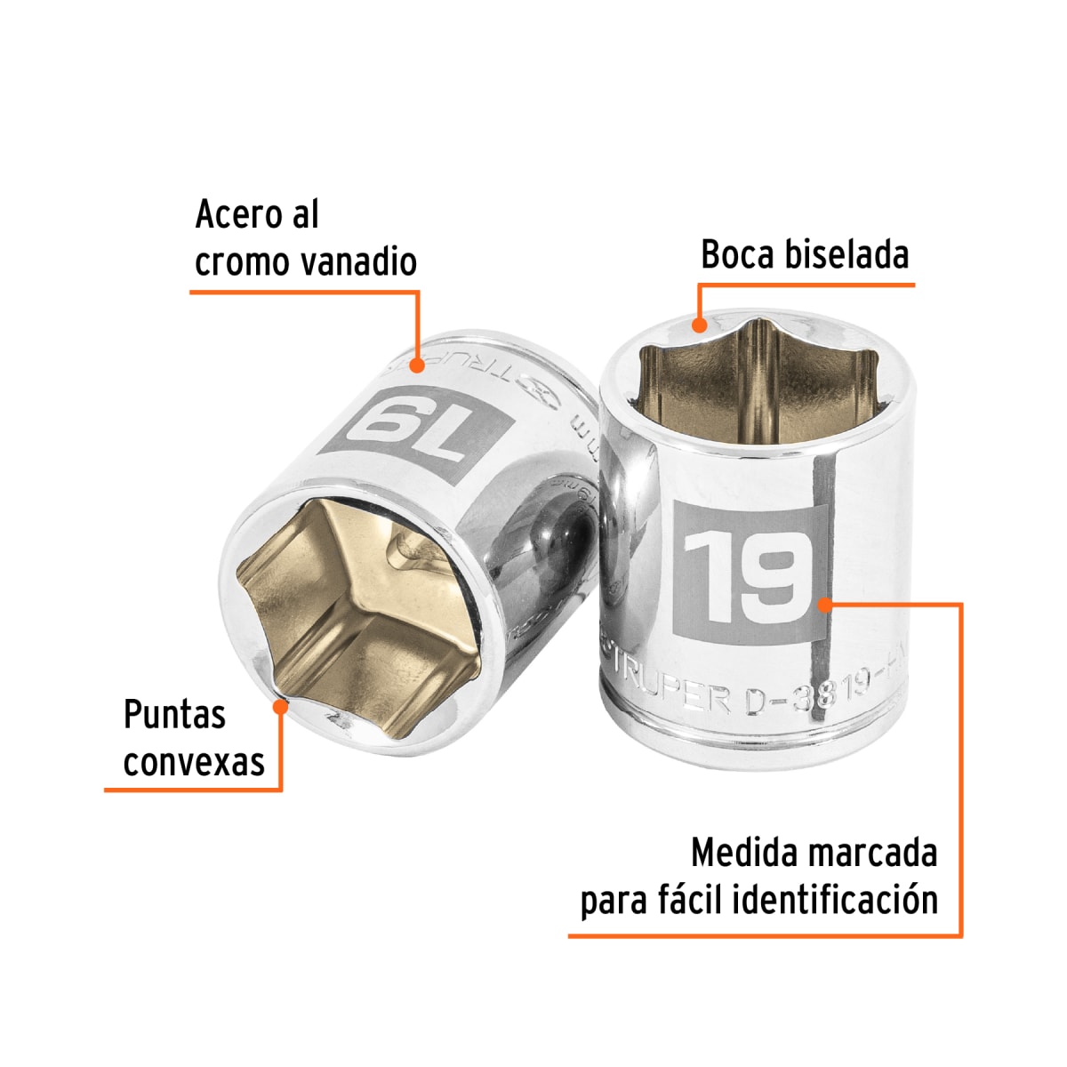 Dado hexagonal encastre 3/8'' de 19 mm. truper2
