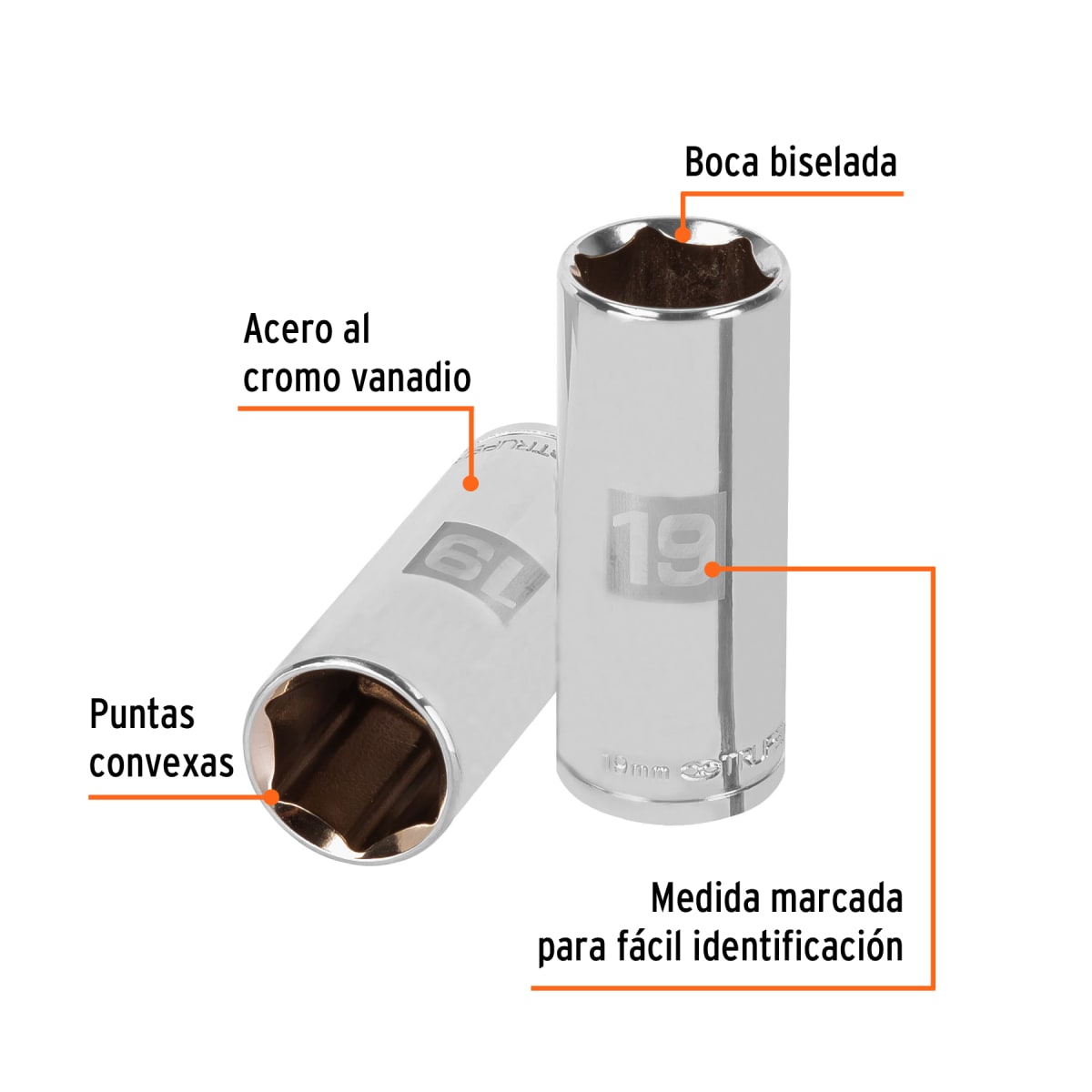 Dado tubular hexagonal encastre 3/8´´ de 19 mm, Truper2