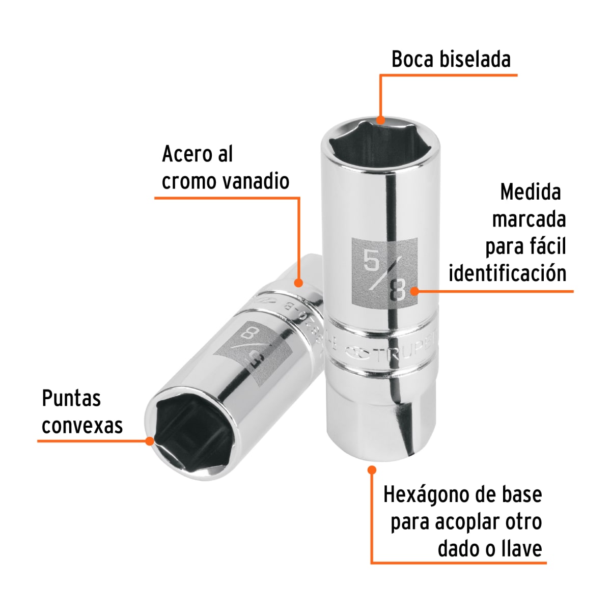 Dado hexagonal encastre 3/8'' para bujías de 5/8''. truper2