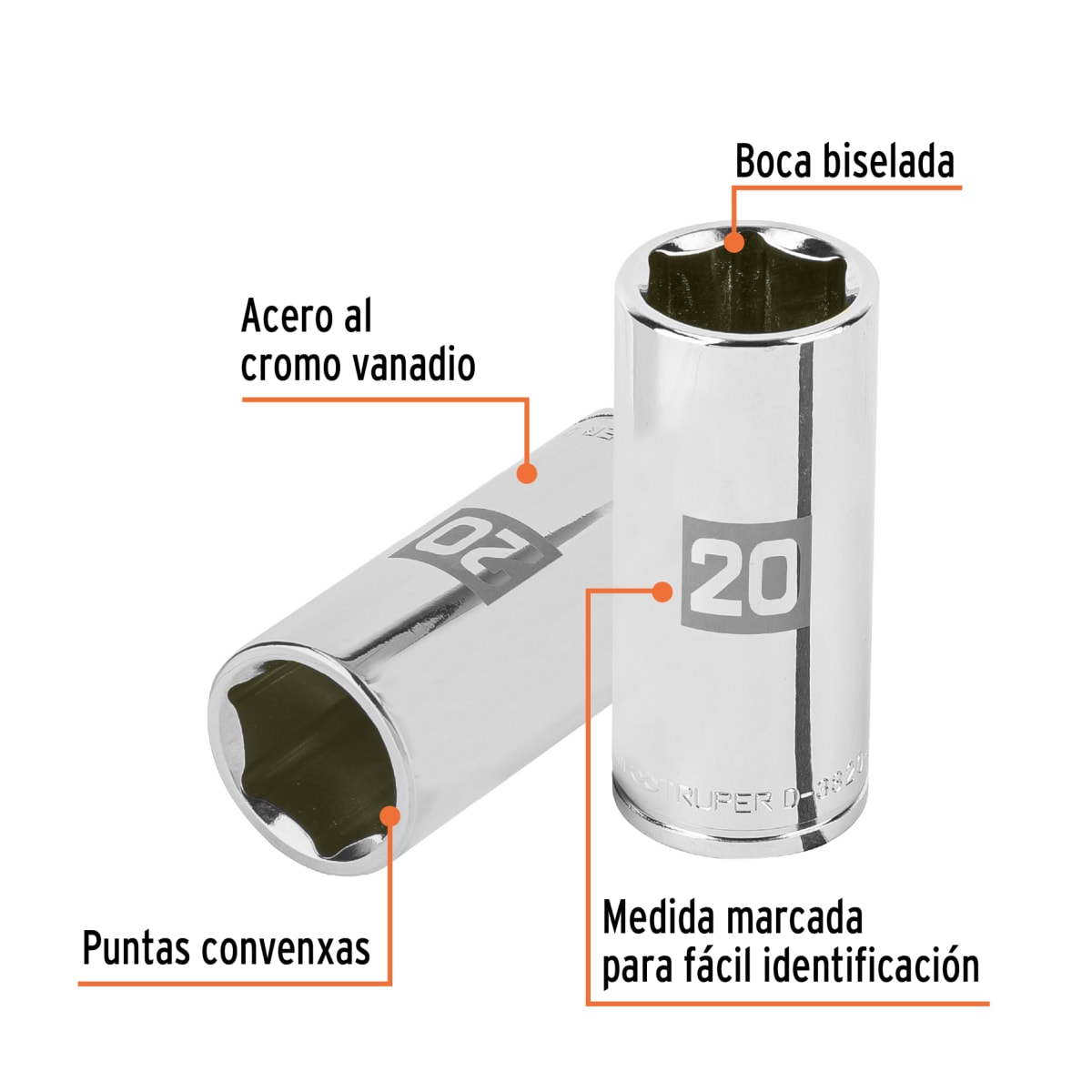 Dado tubular hexagonal encastre 3/8´´ de 20 mm, Truper2