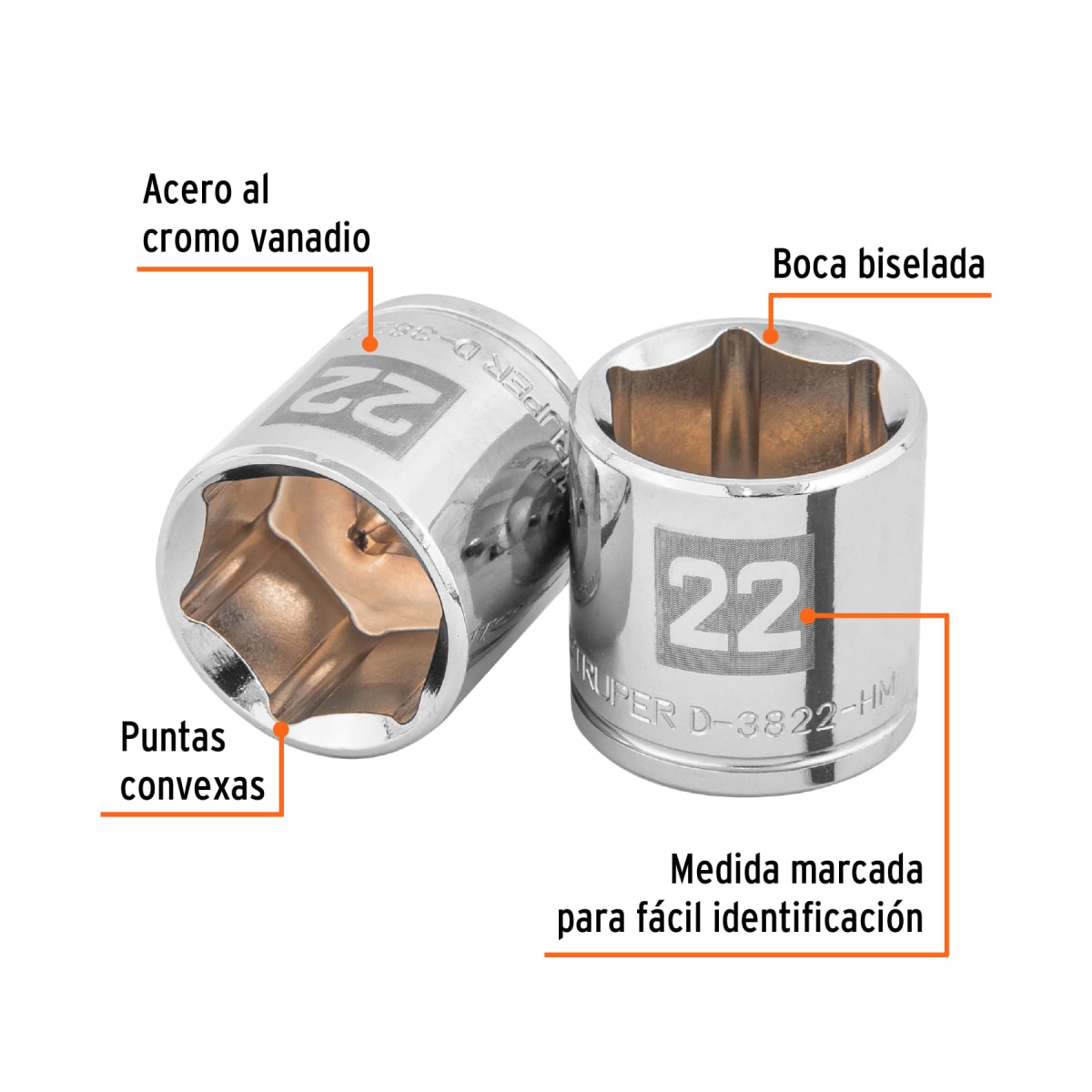 Dado hexagonal encastre 3/8'' de 22 mm. truper2