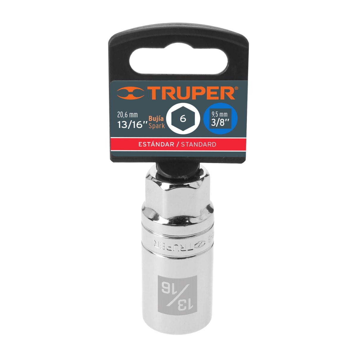 Dado hexagonal encastre 3/8'' para bujías de 13/16''. truper3