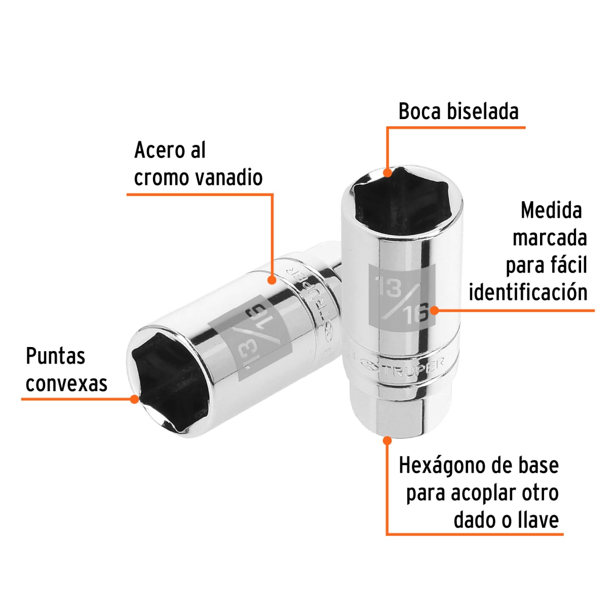 Dado hexagonal encastre 3/8'' para bujías de 13/16''. truper2