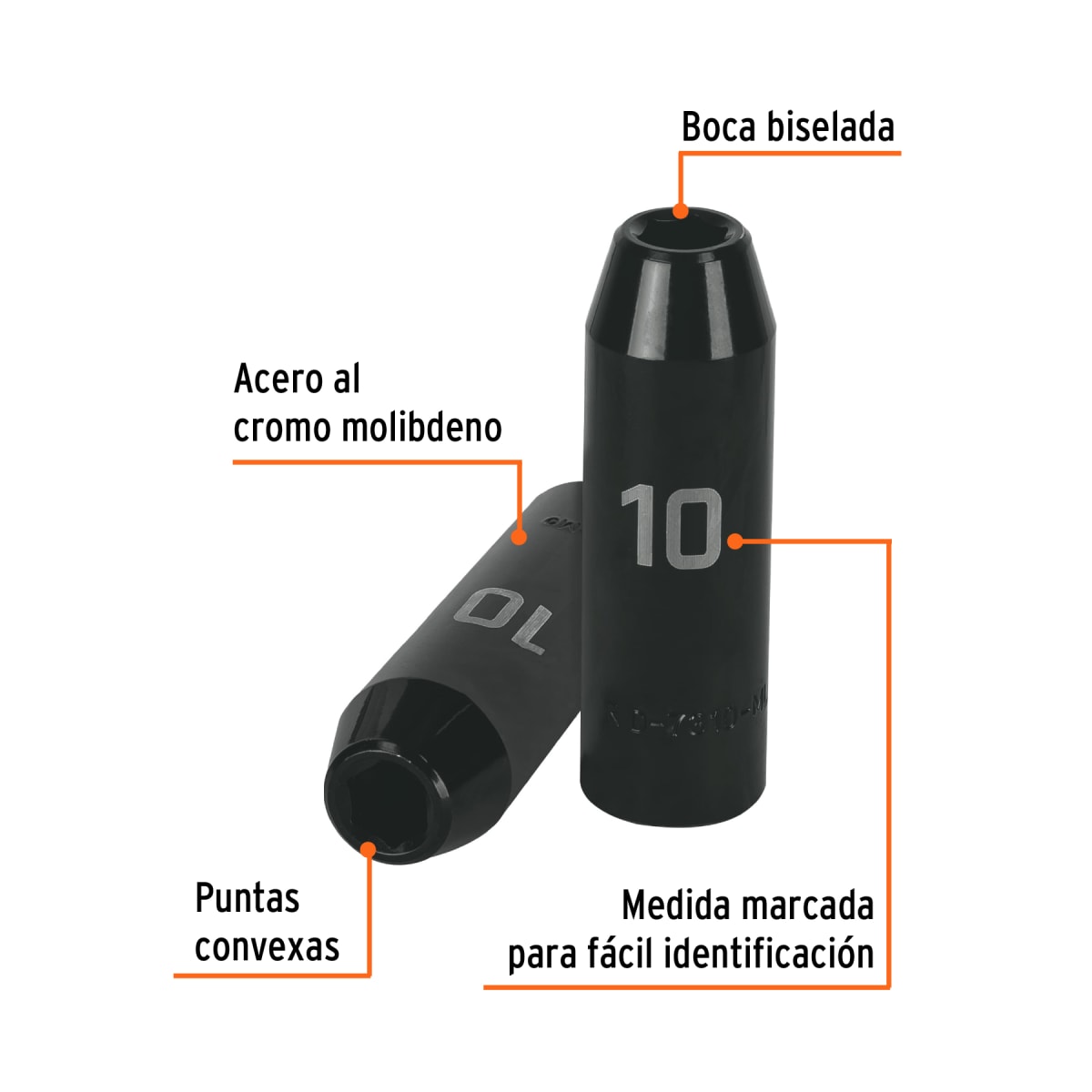 Dado tubular hexagonal encastre 1/2'' de impacto de 10 mm Truper2