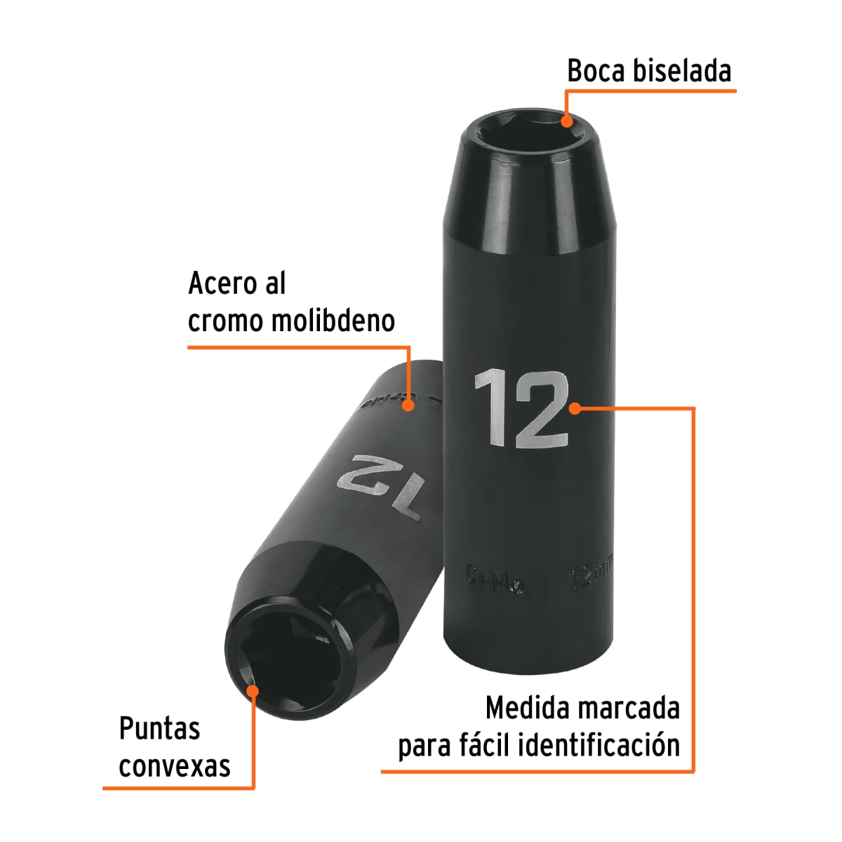 Dado tubular hexagonal encastre 1/2'' de impacto de 12 mm Truper2