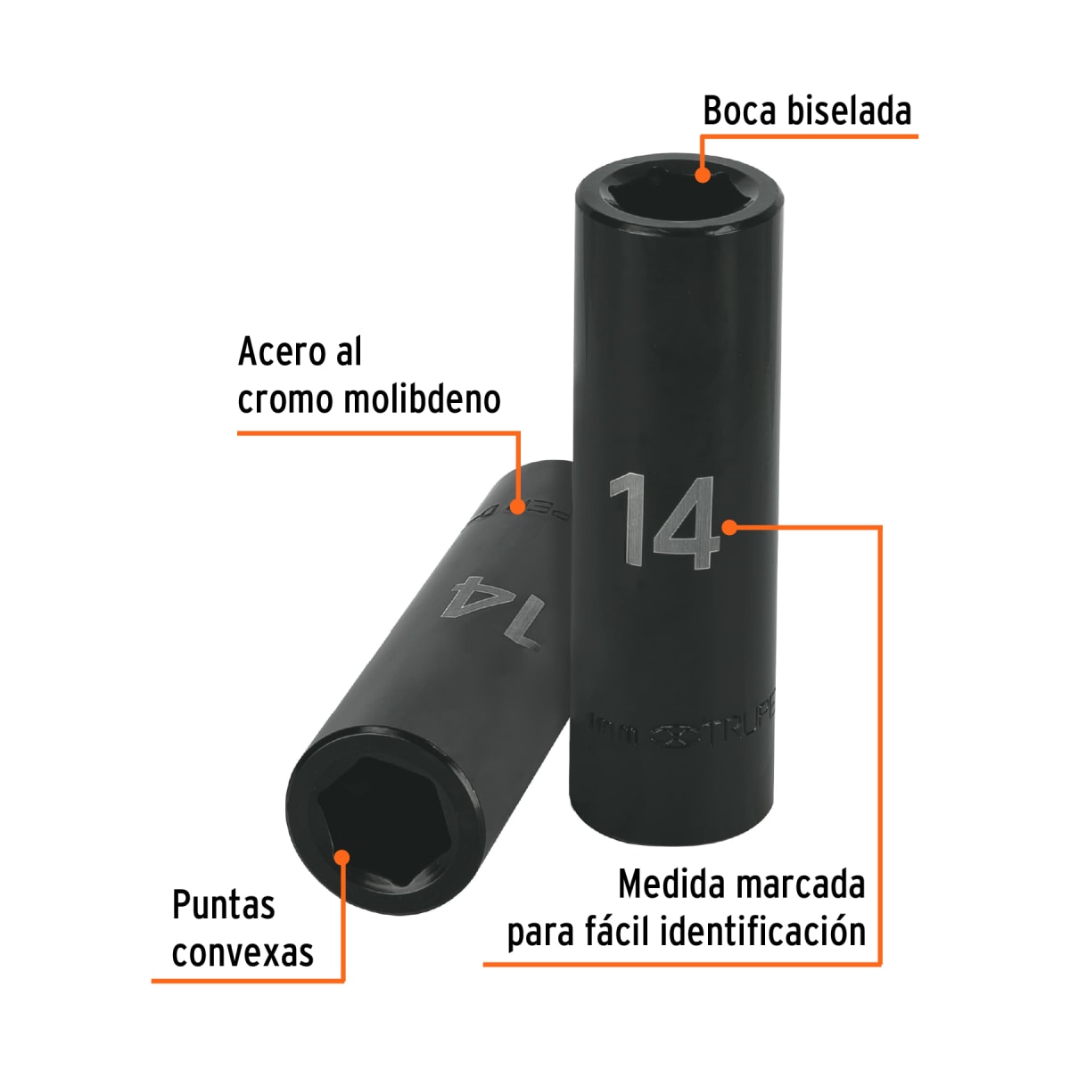 Dado tubular hexagonal encastre 1/2'' de impacto de 14 mm Truper2