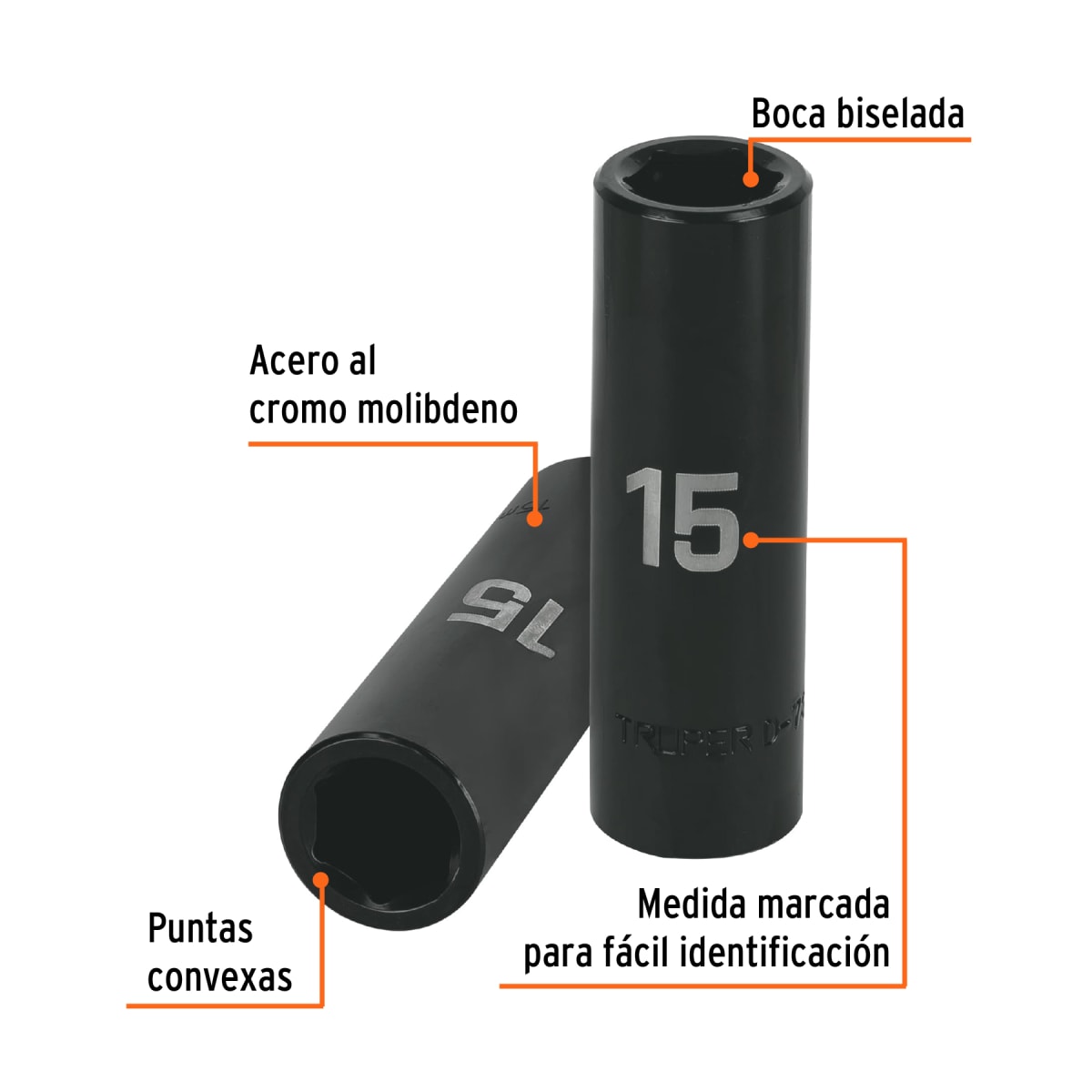 Dado tubular hexagonal encastre 1/2´´ de impacto de 15 mm, Truper2